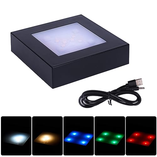 LED Multimodal Multicolor Light Stand Base - Black Square Display Base for 3D Crystal Glass Art - USB/Battery Powered Crystal Stand - color: C-multi-mode Black Base