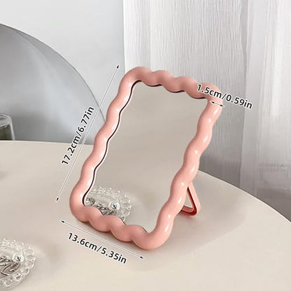 Wave Table Desk Vanity Makeup Mirror Small Make Up Office Mirror Pink - color: Pink