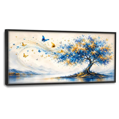 Voxlyra Large Framed Butterfly Tree Wall Art for Living Room 60'' × 30'' - color: Blue Tree