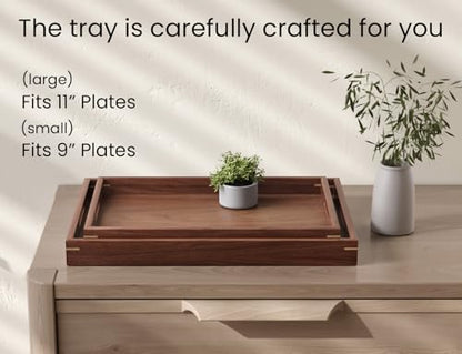 Fibogollo Set of 2 Walnut Wooden Serving Trays with Handles