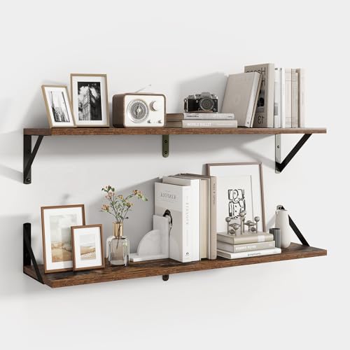 Axeman 32 Inch Floating Shelves, 8 Inch Deep Brown Wall Shelves Set of 2 - color: Rustic Brown, size: 31.5 Inch