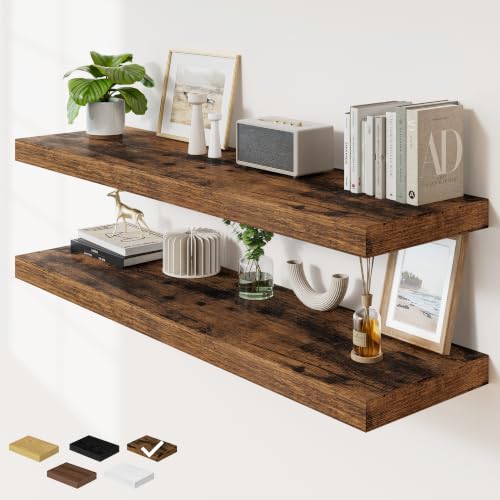 RICHFOCUS Long Floating Shelves for Wall 2Pack|Rustic Brown|48" Lx12 D - color: Rustic Brown, size: 48"L x 11.6"D, Set of 2