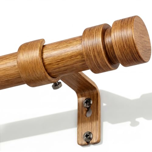 Wood Grain Curtain Rods for Windows 48 to 84 Inches, 1 Inch Heavy Duty Rustic Decorative Curtain Rod with Modern Wood Look Finials, Adjustable Window Rod Set for Bedroom Living Room - color: Wood Grain, size: 28"-88"