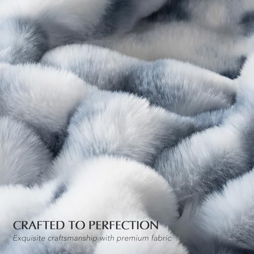 EverGrace Faux Rabbit Fur Bubble Throw Blanket, 60"x80", Cloud Blue - color: Marble Cloud Blue, size: 60"x80"