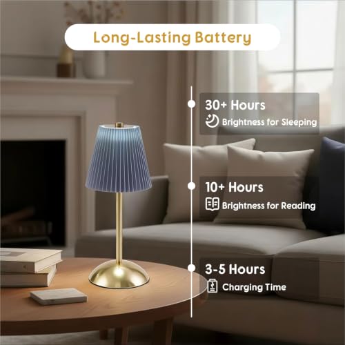 Set of 2 Small Rechargeable Lamp Cordless, LED Battery Table Lamp - color: Gray-Blue