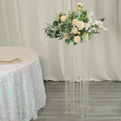 Efavormart 40" Heavy Duty Acrylic Flower Pedestal Vase with Hanging Crystal Beads, Clear Pillar Stand Wedding Table Centerpieces with Pre-Chained Garlands - 5mm Thick Plates - size: 11"W x 40"H