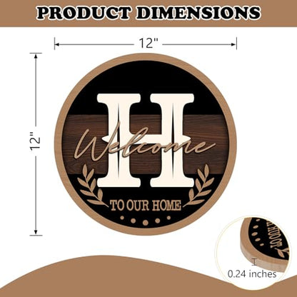 Monogram Letter H Front Door Sign, Welcome to Our Home Family Last - color: H