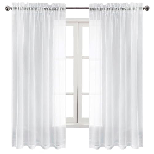 DWCN White Sheer Curtains 63 Inch Long for Living Room Rod Pocket 2 Panels - color: White, size: 52"W x 63"L (Pack of 2)