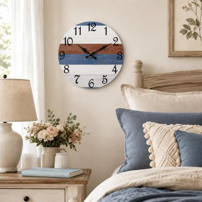 CHYLIN Wall Clock Silent Non-Ticking Battery Operated Pink Gray Striped - color: C-red Blue, size: 8 inch