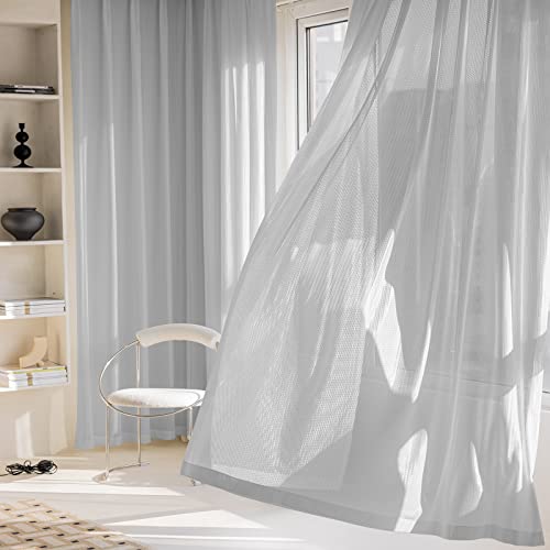 2 Panels Set Sheer Curtains 96 inch Length Light Gray 52" W x 96" L - color: Light Gray, size: 52"W x 96"L (Pack of 2)
