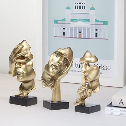 prosfalt 3 Pcs Thinker Statue, Silence is Gold Abstract Art Figurine - color: 3 Pcs Gold