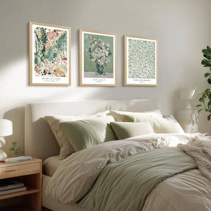 LLEEMPI Van Gogh Canvas Wall Art Set of 3, Sage Green 12x16 Framed Prints - color: VanGoghMatisse(Wood), size: 16"L x 12"W