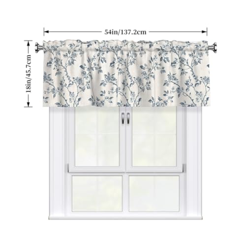 Blue Floral Valances for Windows - Dusty Blue Flower Kitchen Valance Farmhouse Valance Curtain for Bedoom Rustic Floral Light Filtering Valance with Rod Pocket 54 x 18 Inch, 1 Panel - color: Dusty Blue Flower