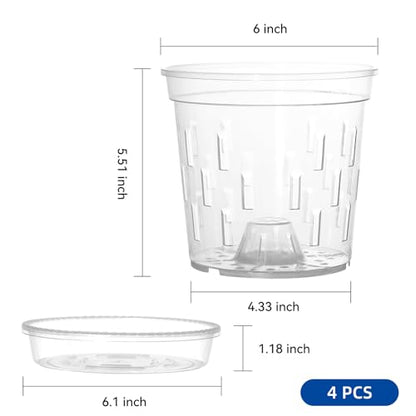 TRUEDAYS Orchid Pot with Saucers, 4 Pack 6 Inch Plant Pot with Drainage - size: 6Inch-4Pack with 4 Saucers