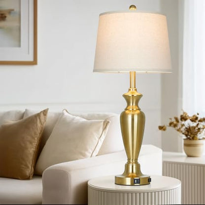 30" Tall Gold Table Lamps Set of 2 for Living Room, Touch Control Bedside Lamps for Nightstand, 3-Way Dimmable Bedroom Table Lamp with USB A+C Ports and AC Outlet (2 LED Bulbs Included) - color: Gold - 30"H