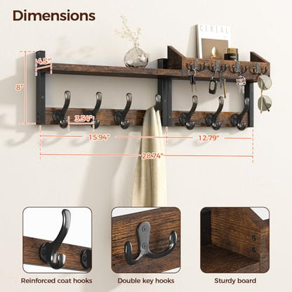 Evermagin 29" Coat Rack Wall Mount with Shelf for Entryway, Rustic Brown - color: Rustic Brown, size: 29 inch