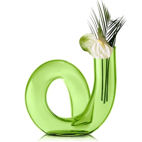 Joeyan Handmade Small Green Glass Flower Vase,Decorative Geometric Bud Vase - color: Green