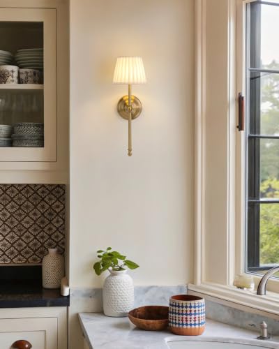 KDG Gold Cordless Wall Sconces Set of 2, Beige Fabric LED Wall Lamps - color: Gold + Beige Lampshde (2 Pack)