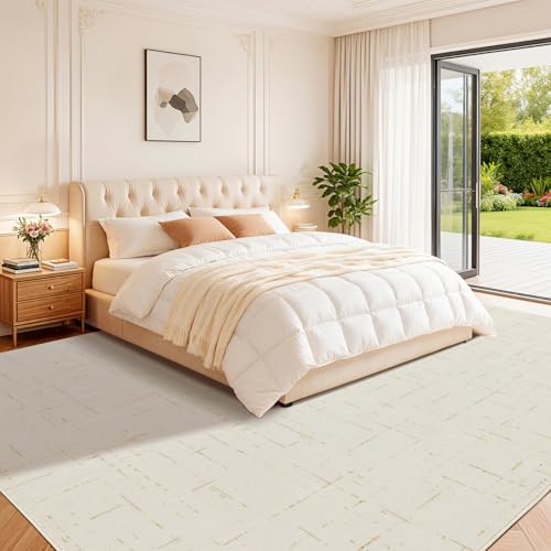 LIANLAM Washable Rug Area Rugs for Living Room - Stain Resistant Non-Slip Backing Boho Rug for Bedroom,Durable & Ultra-Thin Vintage Large Area Rug(8' x 10',White) - color: White, size: 8' x 10' (Rectangular)