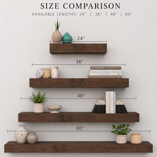 Urbandi Modern Floating Shelves 3 Inches Thick for Wall, Wide Shelves for Kitchen, Living Room, Bedroom, and Bathroom, Natural Pine Wood, Rustic Wooden Shelf, (Set of 2) (Provincial, 24Lx3Hx8D) - color: Provincial, size: 24Lx3Hx8D