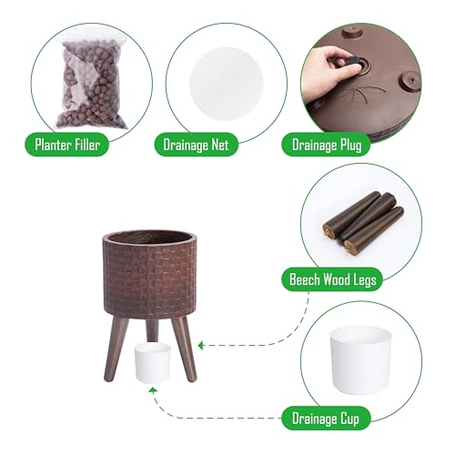 D'vine Dev Planter Pot with Wood Stand, 8 in, Espresso, 88-Z-A-6 - color: Espresso, size: Small