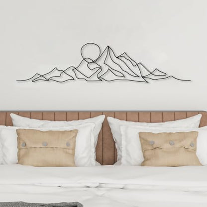 DecoSoul Mountain Large Metal Wall Art - Minimalist Mountain Range View, Unique Home Decor for Living Room - Metal Wall Hanging, Housewarming Gift - style: Mountain Sunrise