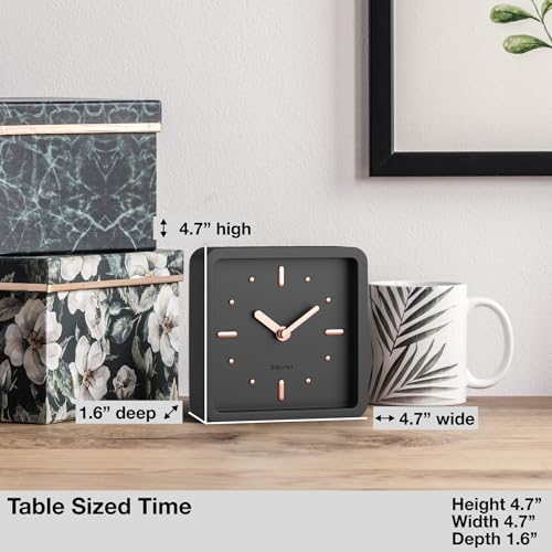 Driini Small Square Modern Desk Clock – Silent Analog, Black and Rose Gold - color: Black