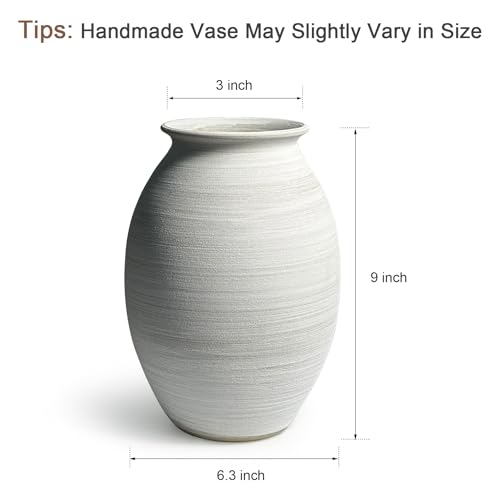 Matte White Textured Ceramic Vase, Rustic Farmhouse Centerpiece, 9 Inch
