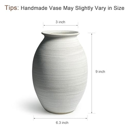 Matte White Textured Ceramic Vase, Rustic Farmhouse Centerpiece, 9 Inch
