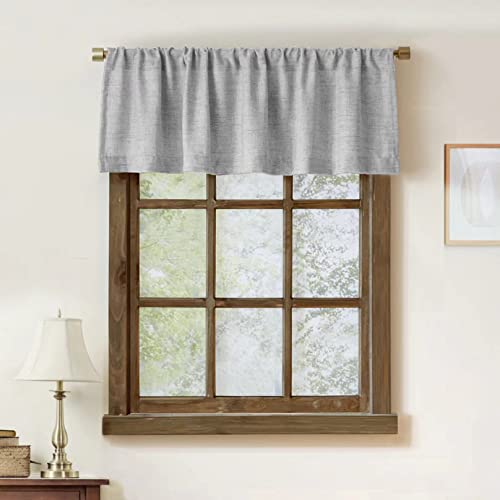 2 Pack Faux Linen Farmhouse Kitchen Valance for Windows, 54x15 inch, Grey - color: Grey, size: 54"W x 15"L (Pack of 2)
