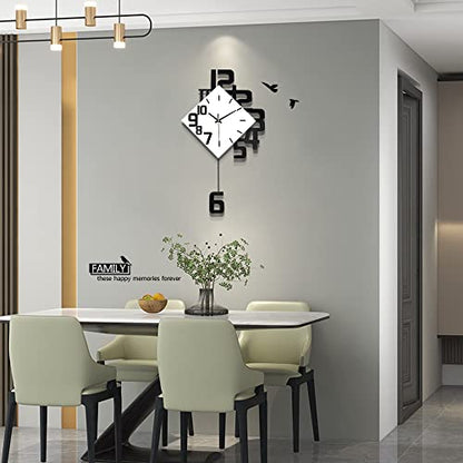 Large Wall Clock for Living Room Decor Pendulum Modern Kitchen Silent Big Wall Watch for Bedroom Black and White Decorative Office Non Ticking Battery Operated Wall Clock 25 Inch - size: 25inch