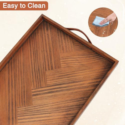 SXNOWS Wooden Serving Tray with Leather Handles, 24x16 in - size: 24" x 16" x 1.6"