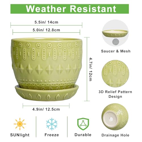 G EPGardening Ceramic Planter 5.5 Inch, Boho Plant Pot Indoor, Green - color: Columnar Green