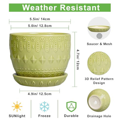 G EPGardening Ceramic Planter 5.5 Inch, Boho Plant Pot Indoor, Green - color: Columnar Green