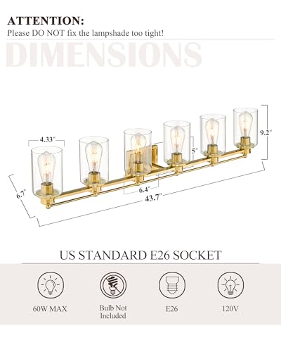 HWH 6-Light Bathroom Vanity Light, Brushed Gold, Modern, 5HLT63B-6W BG - color: Brushed Brass, size: 6 Lights