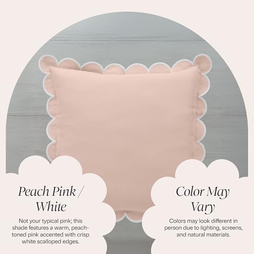 BEBE BASK Scalloped Pillow Cover Set of 2, 18x18, 100% Cotton - Peach Pink - color: Peach Pink/White