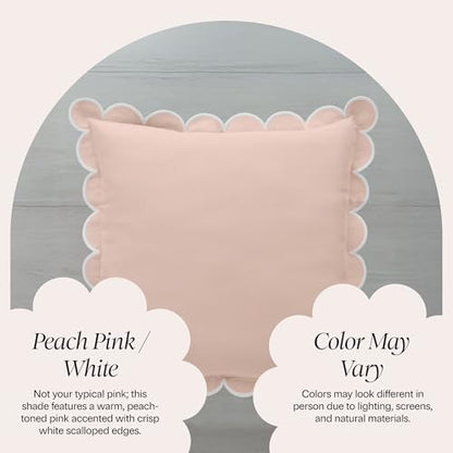 BEBE BASK Scalloped Pillow Cover Set of 2, 18x18, 100% Cotton - Peach Pink - color: Peach Pink/White