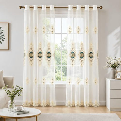 VOGOL Blue Simple Chenille Jacquard Sheer Window Elegance Curtains/Drapes/Panels/Treatments for Bedroom Living Room,Top Grommets, Two Panels, W54 x L96 inch - color: Blue-sheer, size: 54"W x 96"L (Pack of 2)