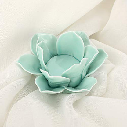OwnMy 4.5 Inch Ceramic Lotus Flower Tea Light Holder Votive Candle Holder - color: Green
