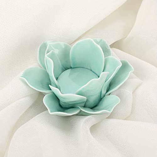 OwnMy 4.5 Inch Ceramic Lotus Flower Tea Light Holder Votive Candle Holder - color: Green