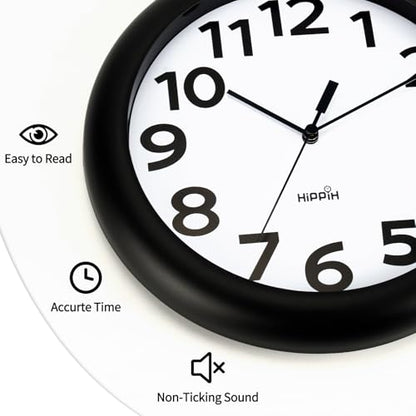 HIPPIH 10 Inch Wall Clock, 2Pack Silent Non Ticking Battery Operated Clocks - color: With Black Second Hand, size: 10 inches