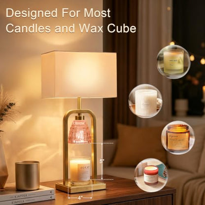 PoKat 21.5'' Pink Table Lamp with Candle Warmer & Gift Box for Bedroom - color: Set of 1 - Pink