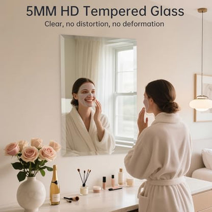 24x36 Inch Frameless Wall Mirror with 1" Beveled Edge, Frameless Rectangle Mirror for Bathroom, Vanity, Living Room - size: 36"L x 24"W
