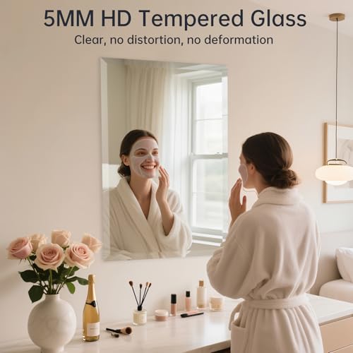 22x30 Inch Frameless Wall Mirror with 1" Beveled Edge, Frameless Rectangle Mirror for Bathroom, Vanity, Living Room - size: 22"L x 30"W