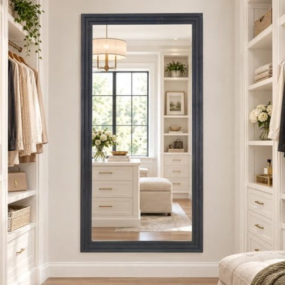 81x41in Full Length Mirror, 3-Tier Stepped Solid Wood Frame, Black - color: Black, size: 81"L x 41"W