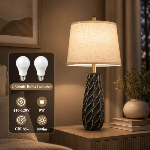 27" Ceramic Table Lamps Set of 2, Modern Lamps, Large Black Lamps - color: Black