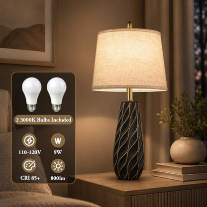 27" Ceramic Table Lamps Set of 2, Modern Lamps, Large Black Lamps - color: Black