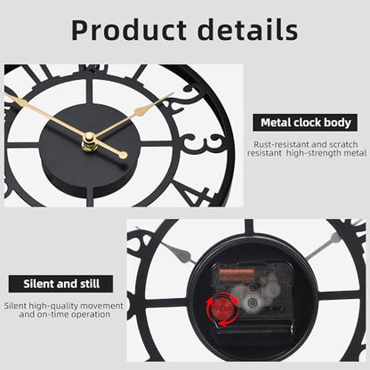 Wall Clock Battery Operated,Silent Non Ticking Modern Rustic Metal Small Clocks for Living Room/Bedroom/Office/Kitchen/Farmhouse Home Decor-10IN(Arabic Number-Black) - size: 10 inch