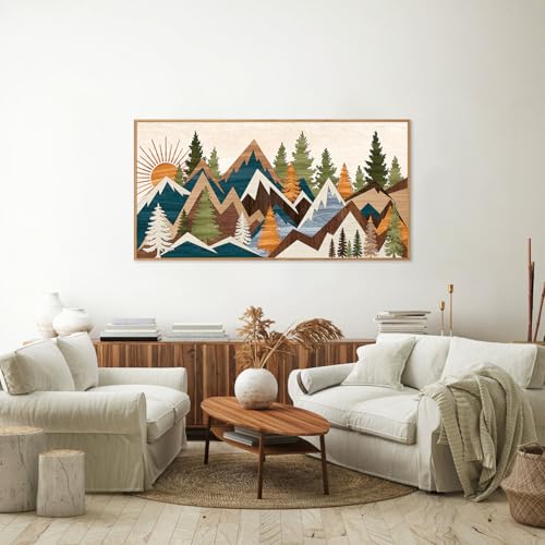 Tinonedraw Large Mountain Framed Canvas Wall Art, Boho Rustic Sunrise Forest Wall Decor, Vintage Woodsy Nature Art Painting, Modern Wilderness Trees Art Print for Living Room Bedroom Office 20"x40" - color: Sunrise Mountain, size: 40"L x 20"W