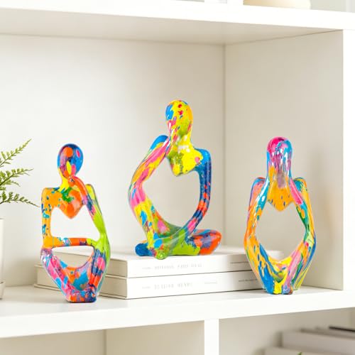 Graffiti Abstract Resin Thinker Statues Set of 3, Pop Art Home Décor - color: Graffiti D